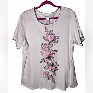 Alfred Dunner White Top with Pink Floral Design